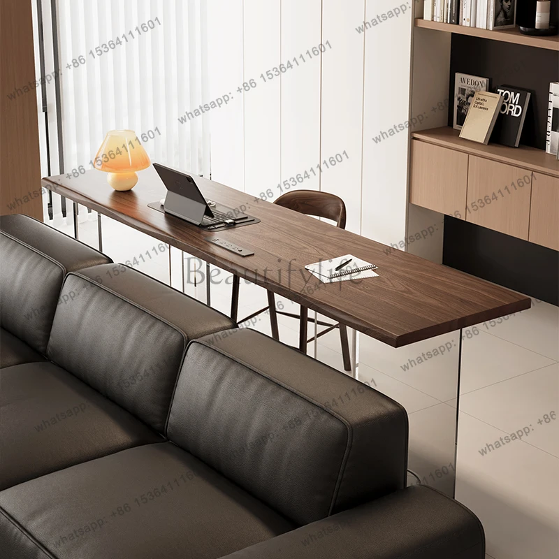 

Black walnut living room desk solid wood long acrylic gradual change suspension double study table