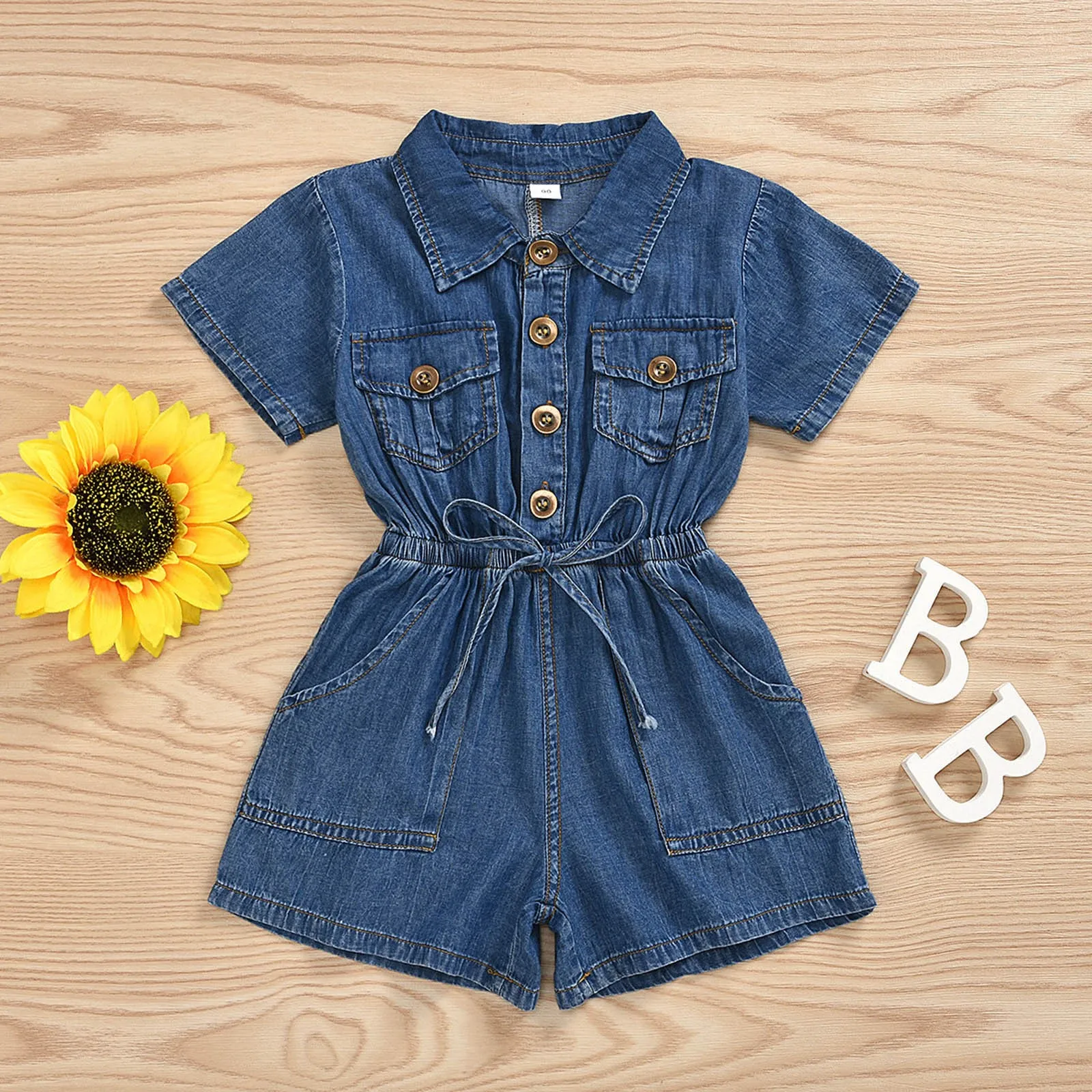 

Summer Toddler Girls Jumpsuit Fashion Jeans Shorts Vintage Solid Color Classic Style Denim Romper Streetwear Little Girl Outfits