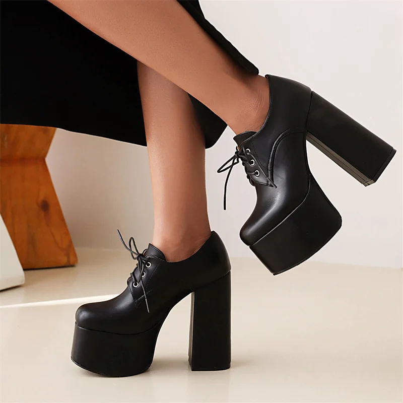 

YMECHIC Thick Platform Punk Gothic Rock Style Pumps for Women Spring Autumn 2022 Lace Up Office & Career Black Shoes Ladies New
