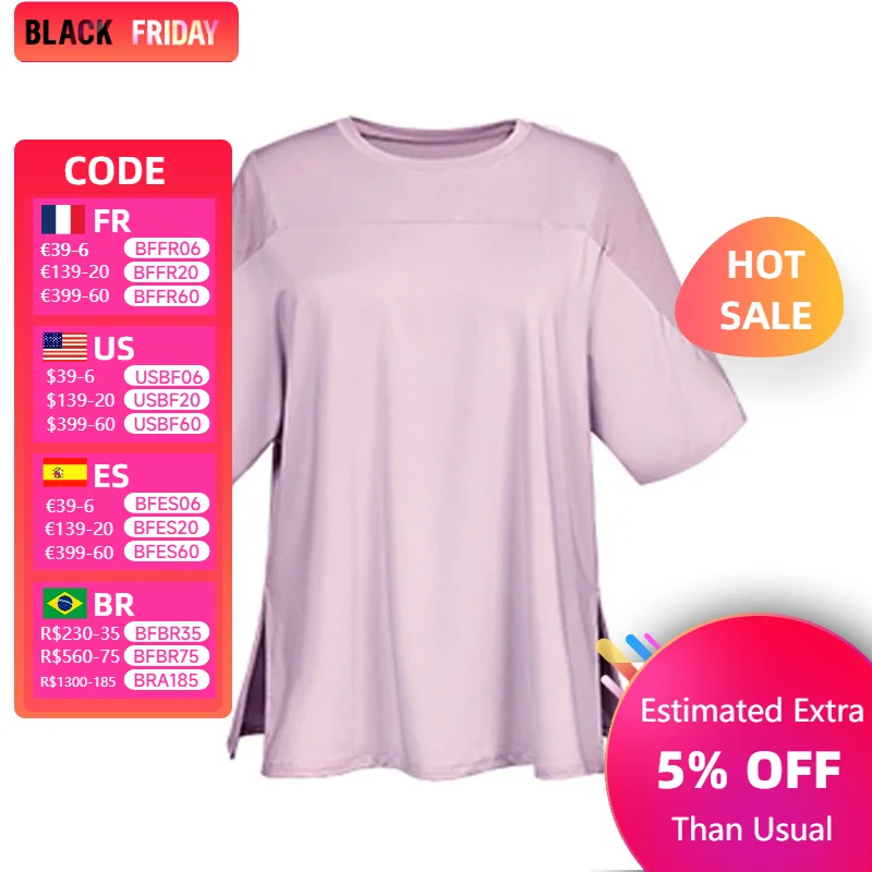 

Sport Running T Shirt Women Gym Blouse Cover Butt Workout Top Quick Dry Loose Yoga Pilates Tops Breathable Lightweight Plus Size