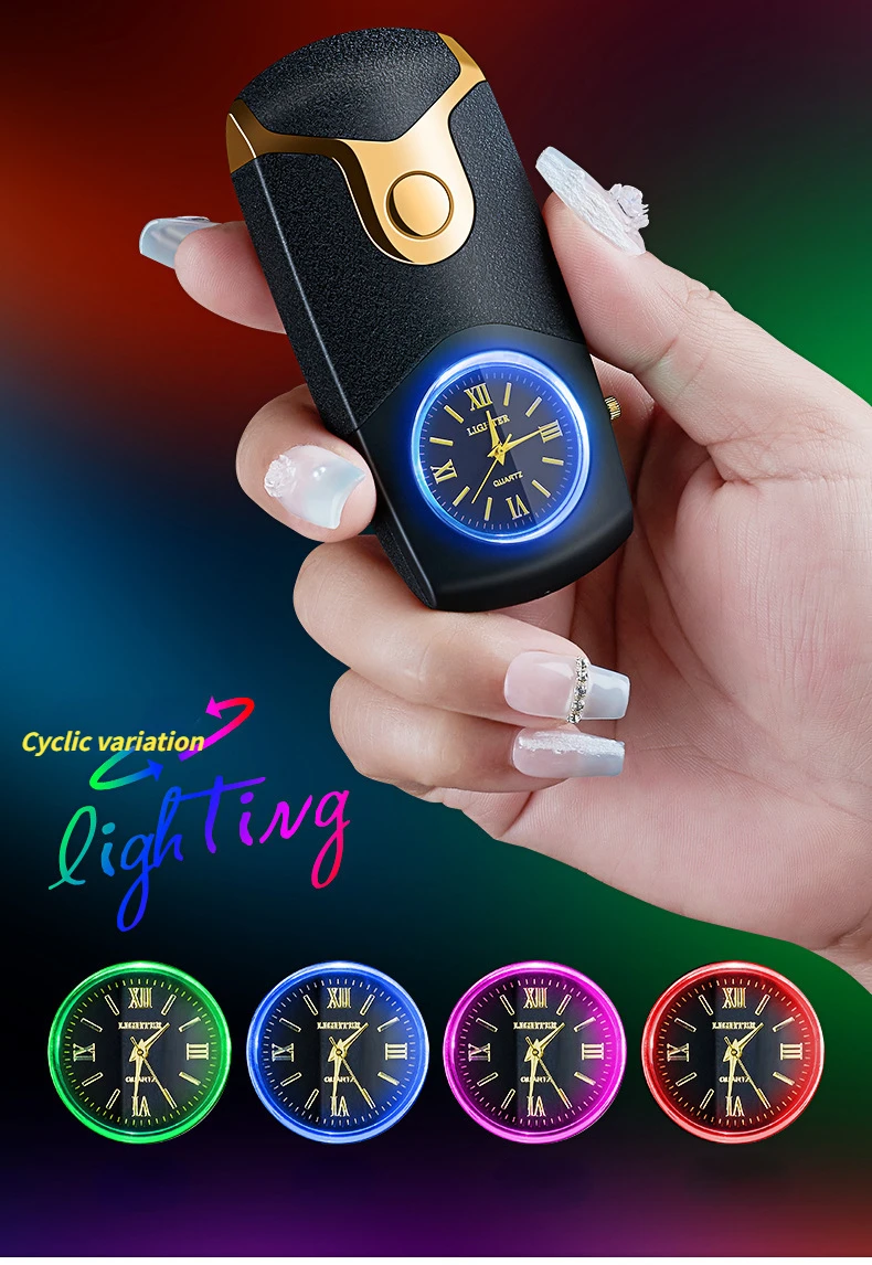 Creative Colorful Lights Watch Smart Dual Arc Rechargeable Lighter Creative Metal Windproof Cigarette Lighter，gift for man