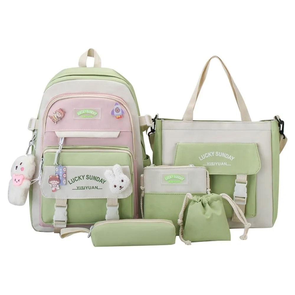 

5 Pcs Cute Large Capacity Backpack Set Breathable Buckle Crossbody Bag Multifunctional Student Schoolbag School