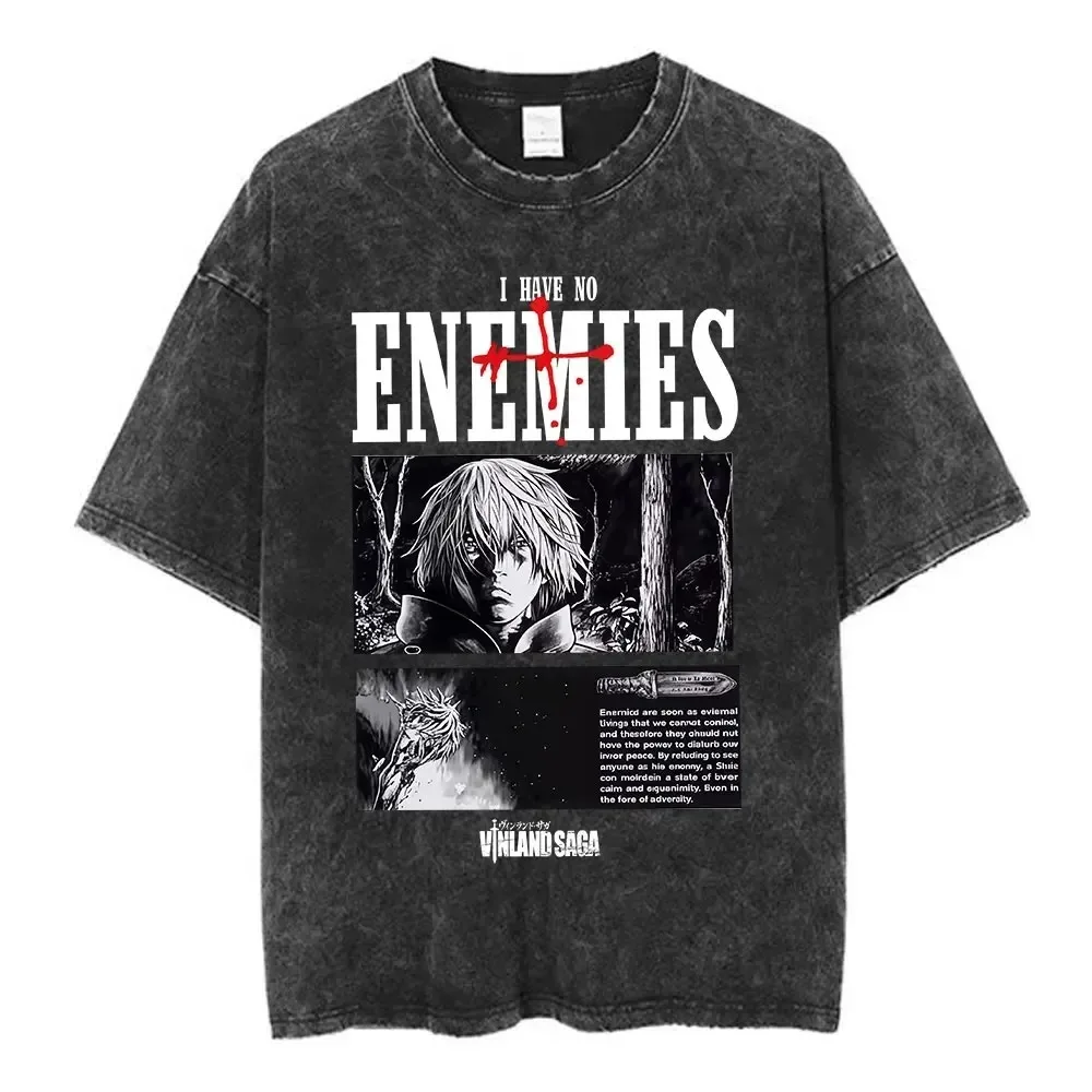 Camiseta de Anime Vinland Saga Thorfinn Karlsefni para hombre y mujer, ropa informal de calle a la moda de algodón, camiseta lavada Vintage de gran tamaño