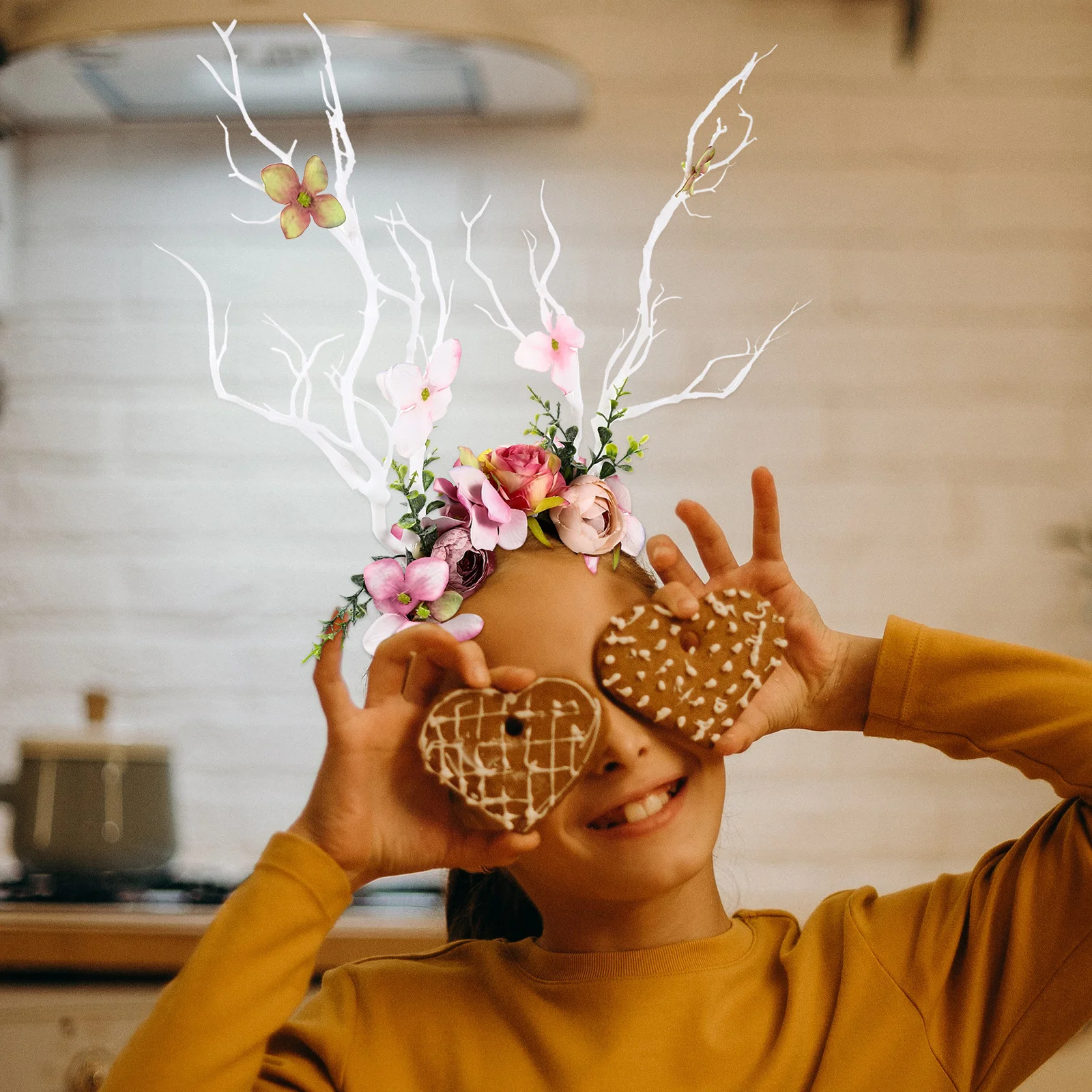 

1pc Flower Headdress Antler Hairband Deer Horn Headpiece For Women Festival Party Costume Accessory Simulated Branch Hair