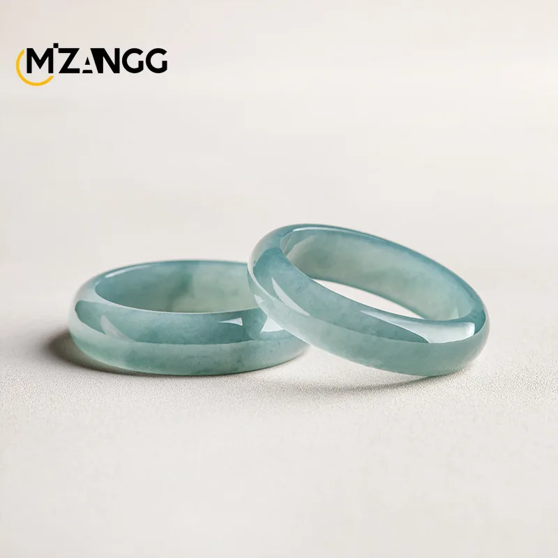 Natural A-goods Jadeite Blue Water Ring Simple Exquisite Fashion Ice Jade Ring Men and Women Holiday Gift Wedding Souvenirs