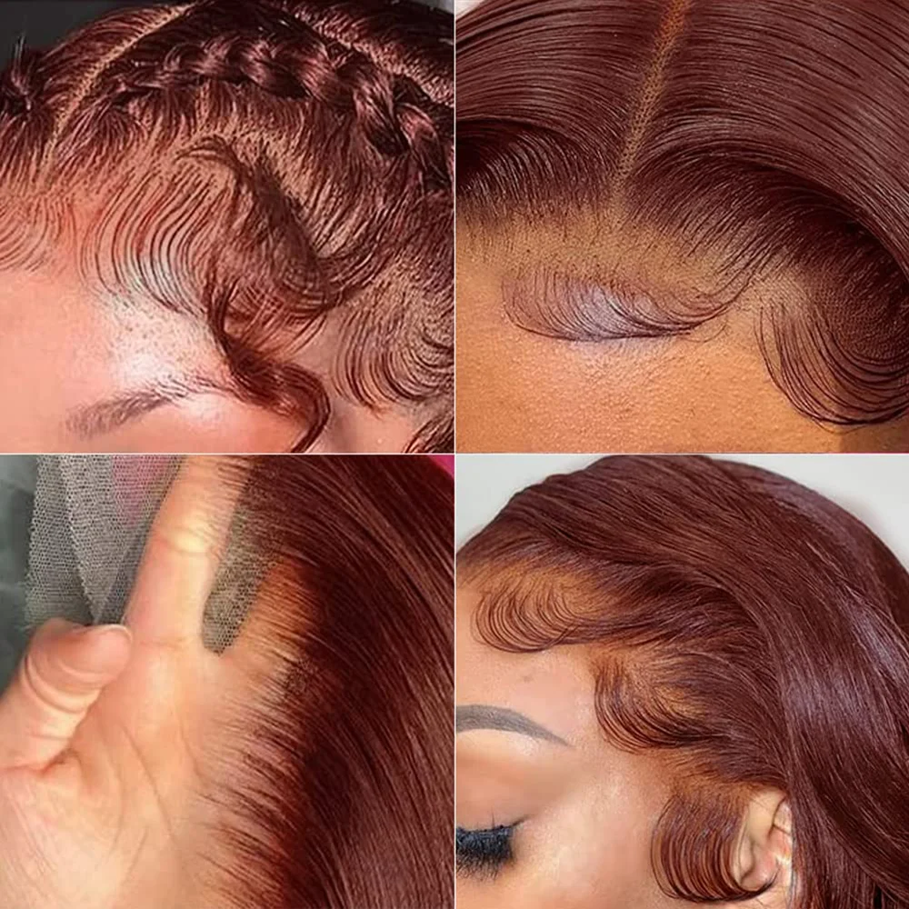 Peruca curta marrom avermelhada Bob, cabelo humano, perucas dianteiras do laço, pré arrancado com o cabelo do bebê, 180 Densidade, 13x4