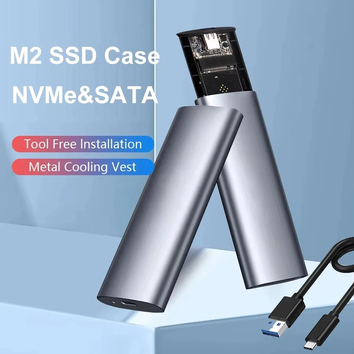 

Коробка жесткого диска M.2 с двумя протоколами NVME/NGFF SATA SSD Корпус Type-C 3.1 Дисковый инструмент Бесплатный корпус M.2 SSD Встроенный металлический радиатор