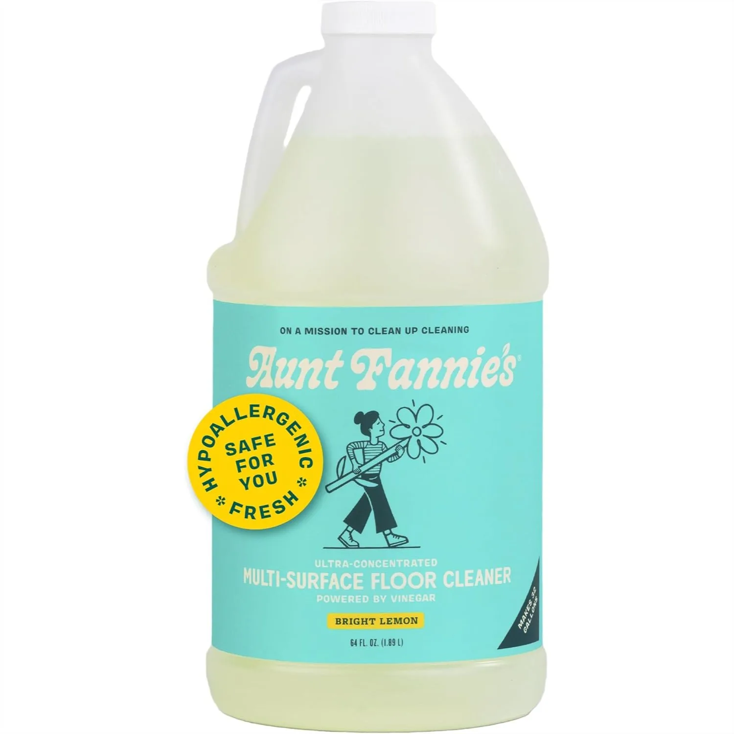 Ultra Concentrated Floor Cleaner Vinegar Wash, Multi-Surface Solution for Mopping, Bright Lemon Scent, 64 oz