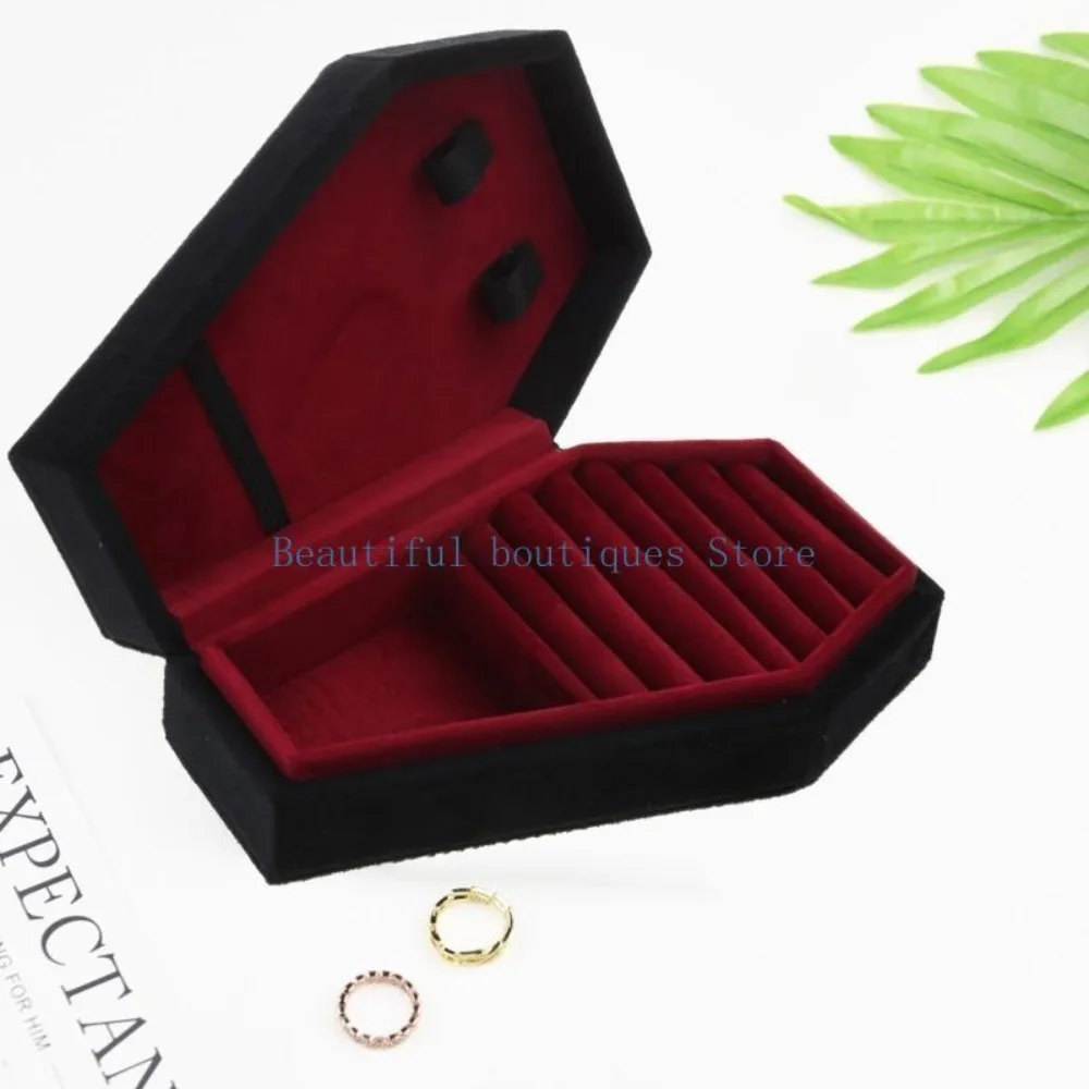 U4LF Halloween Coffin Shape Jewelry Box Earrings Ring Necklace Display Storage Cases Portable Ring Holder Jewelry Organizer