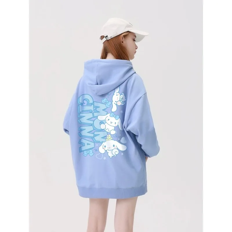 Sanrio Cinnamoroll Printed Blue Hoodies 2024 Spring Autumn New Cute Kawaii Girls\' Sweatshirt Unisex Loose Pullovers Y2k Clothes