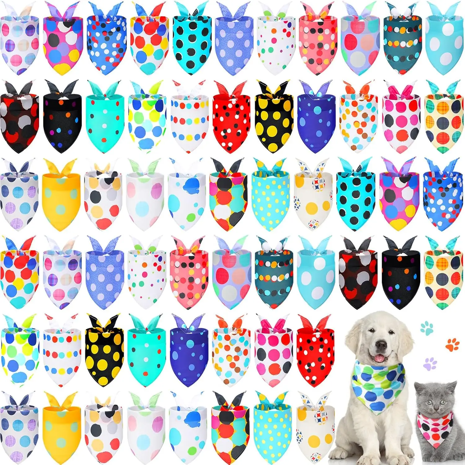 60 Pcs Polka Dot Dog Bandanas Bulk Dog Triangle Scarf Puppy Bibs Adjustable Pet Cat Puppy Accessories Grooming Supplies