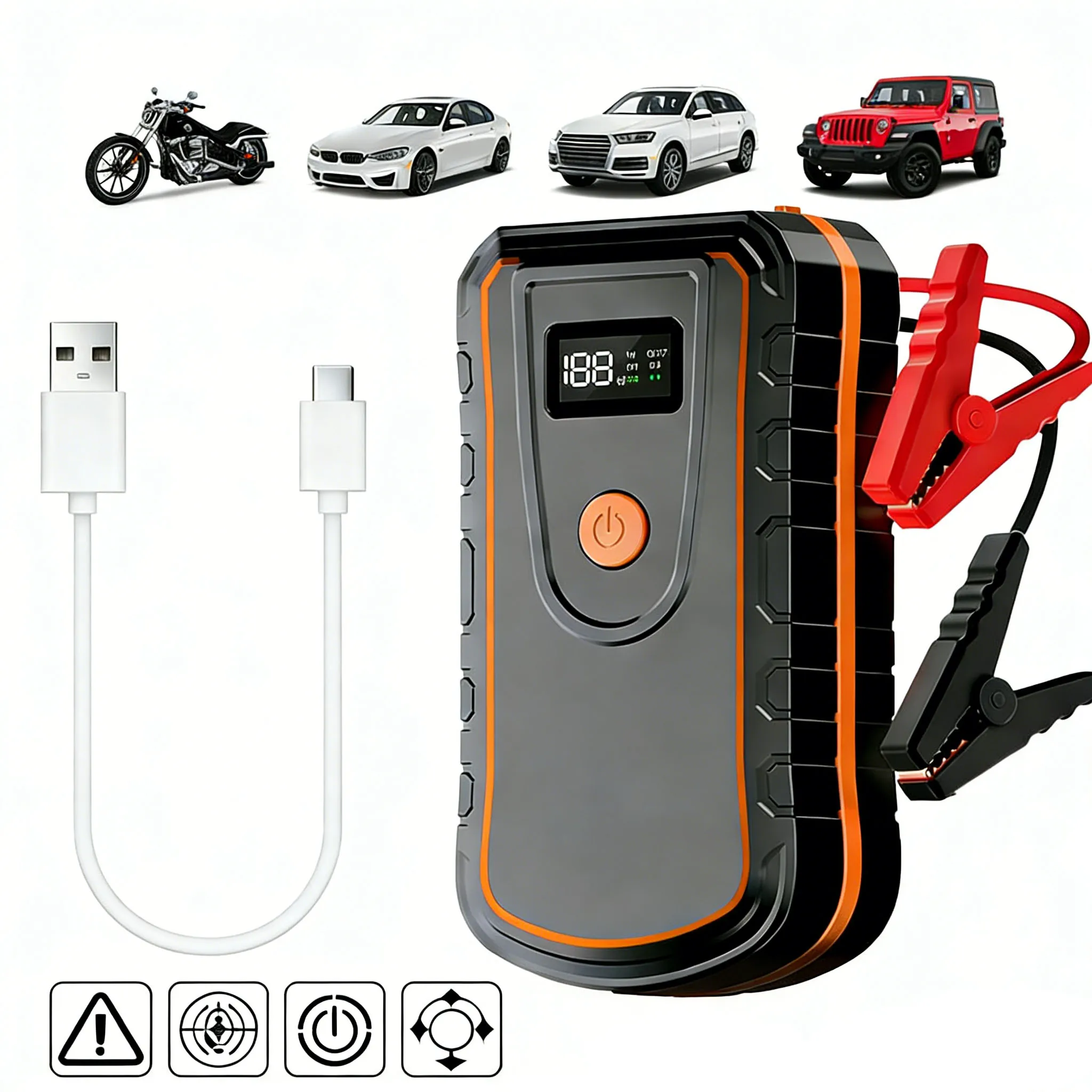 45,000mAh Portable Car Emergency Jump Starter, Charger, Cigarette Lighter Starter Suitable for Petrol Vehicles, Diesel Vehicles