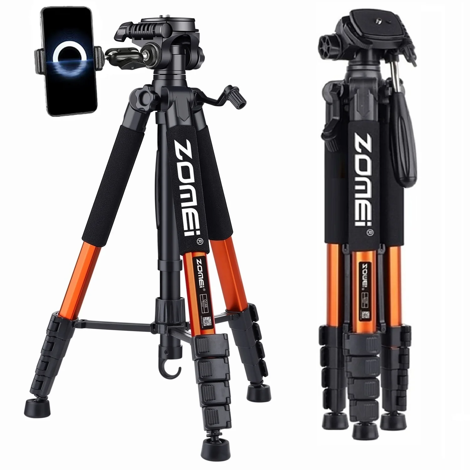 187 cm / 73,6 inch hoog Zomei aluminium draagbaar statief voor camera DSLR Canon Nikon, 360 graden panorama fotografie telefoonstandaard