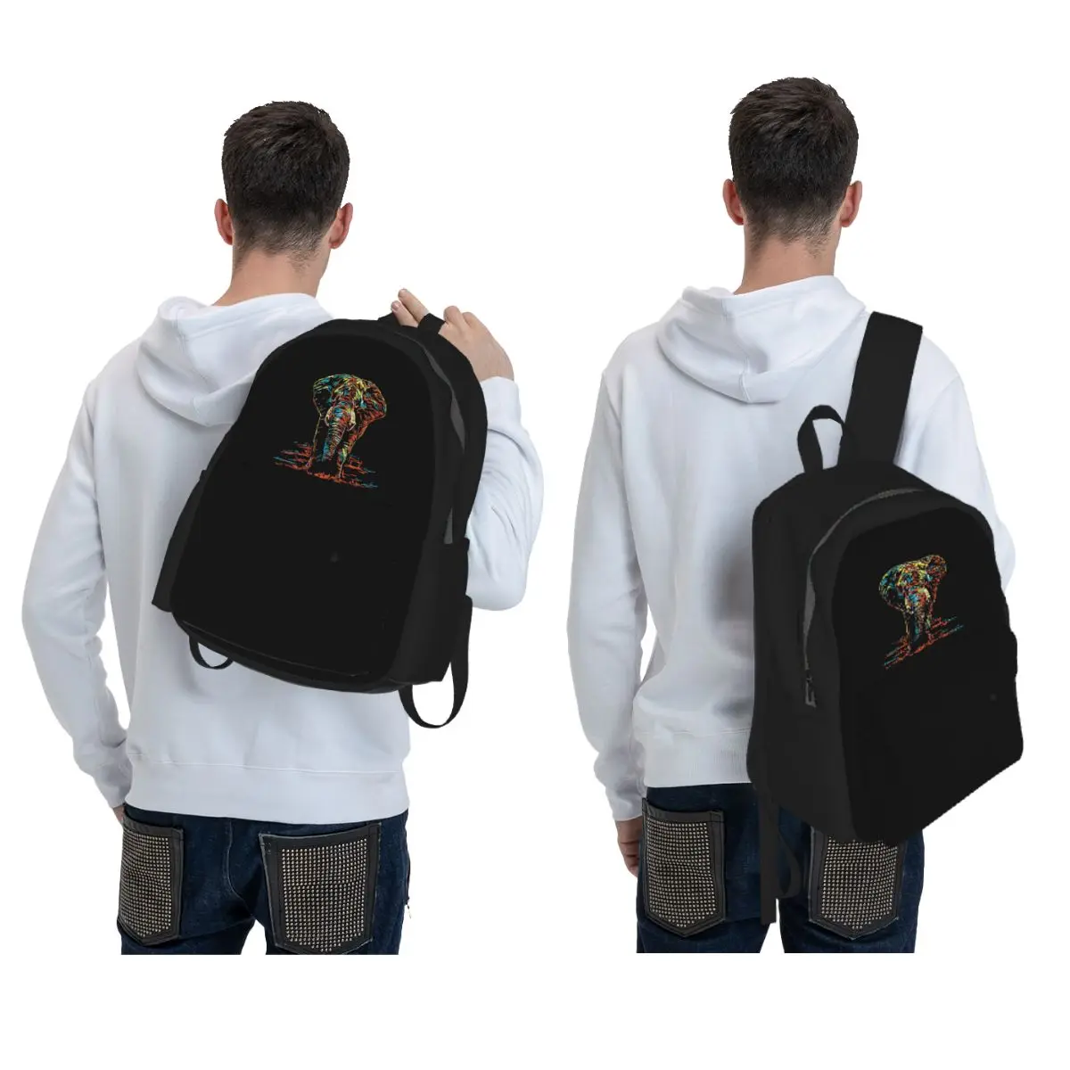Colourful Abstract Elephant Neon Illustration Backpack Daypack Large Capacity BookBag School Bag Shoulder Bags for Men Women