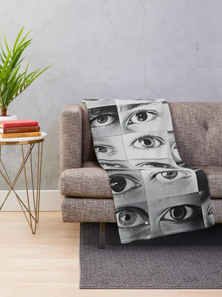 black and white collage of numerous close-up photographs of human eyes Throw Blanket Thin Luxury Brand Blankets