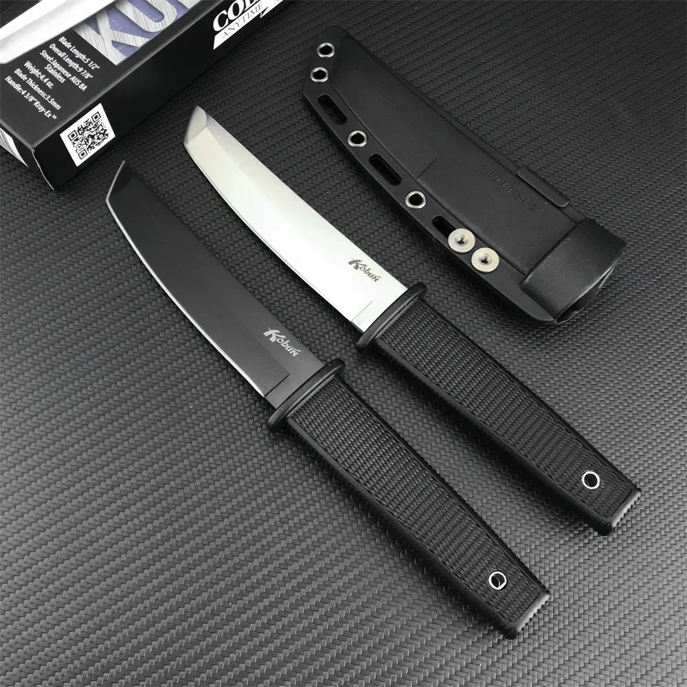 Cold Fixed Blade Knife 8Cr13Mov Blade White/Black Nylon Wave Fiber Handle with Sheath Tactical Military Straight Knife