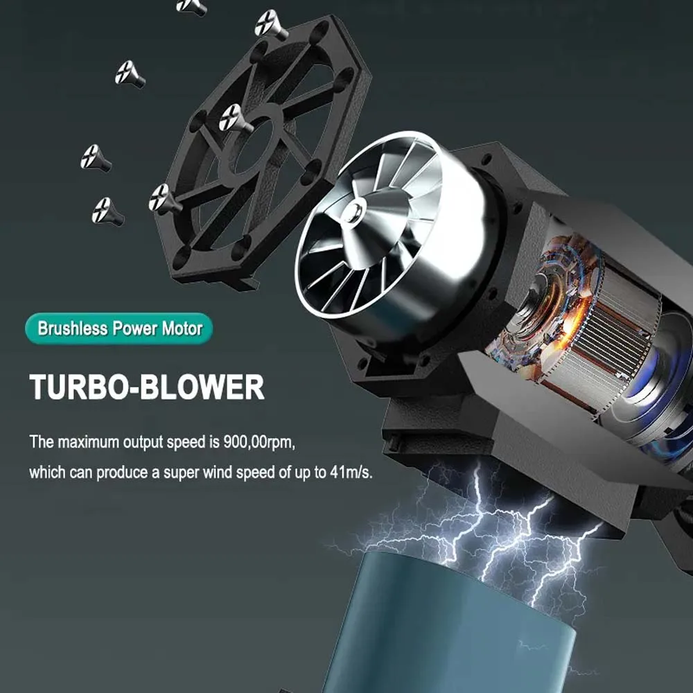 منفاخ توربو محمول 90000 دورة في الدقيقة 41 متر/الثانية مجفف هواء عالي السرعة، منفاخ غبار ومنفاخ - أداة متعددة الأغراض لتنظيف تجفيف السيارة