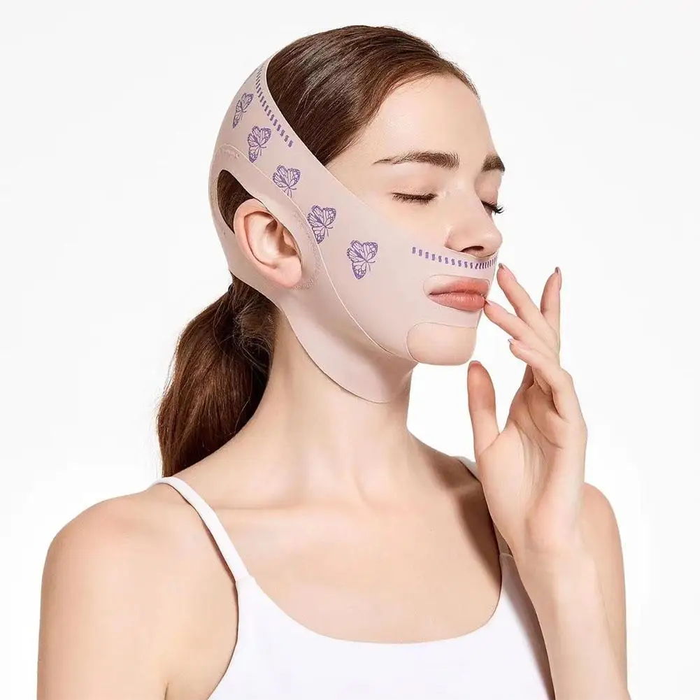 Bandage amincissant à double pont pour le visage, ceinture à motif papillon, outil de beauté pour le ruisseau, ligne de bande, joue, V Lift Facia, A0M5