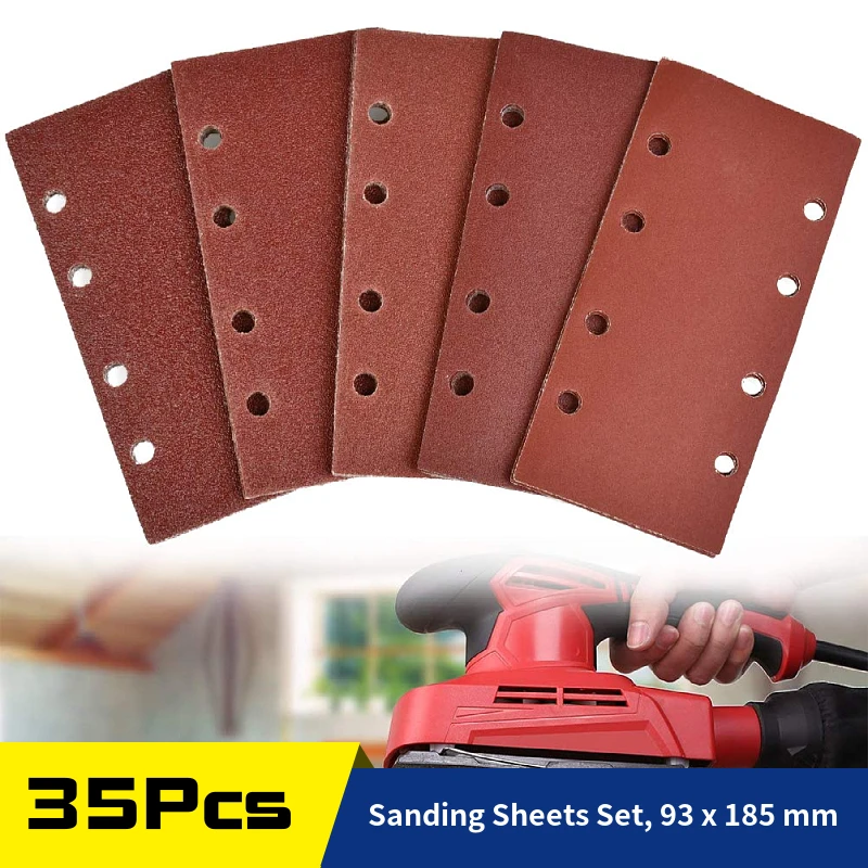 35Pcs Sanding Sheets Set, 93 x 185 mm Hook and Loop Sandpaper Assorted 40/60/80/120/240 Grits Sander Pad for Sanding Metal, Wood