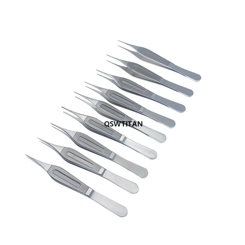 Qswtitan pinça de tecido de aço inoxidável, instrumento cirúrgico oftálmico de pálpebra dupla, 120mm, dentes retos, ferramentas para pálpebras