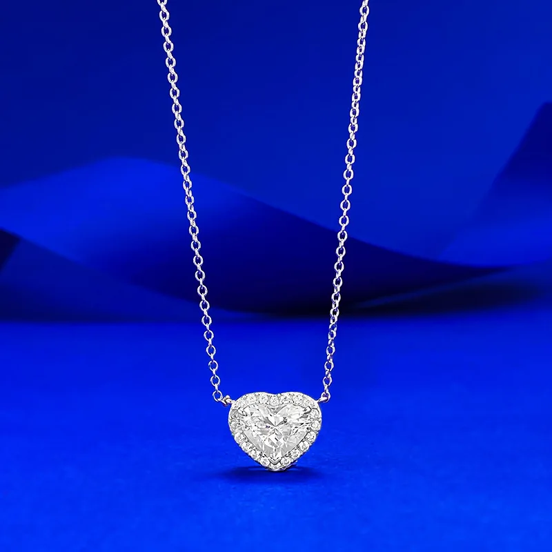 

S925 silver 7 * 9mm fat heart necklace with collarbone chain, versatile and high-end temperament