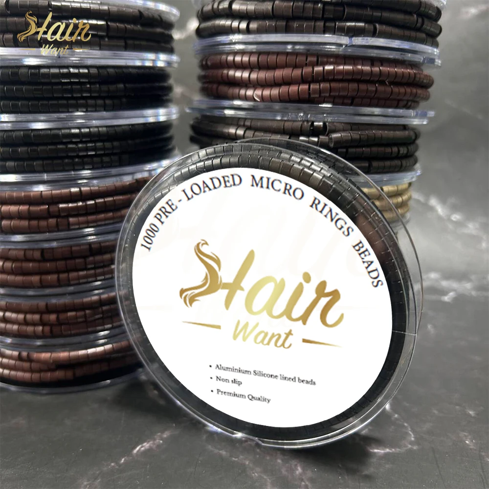 

Hair Want 1000Pcs 4mm Hair Extension Beads Pre-loaded Silicone Lined Micro Beads, 5 Colors for I Tip & Micro Link Extensions