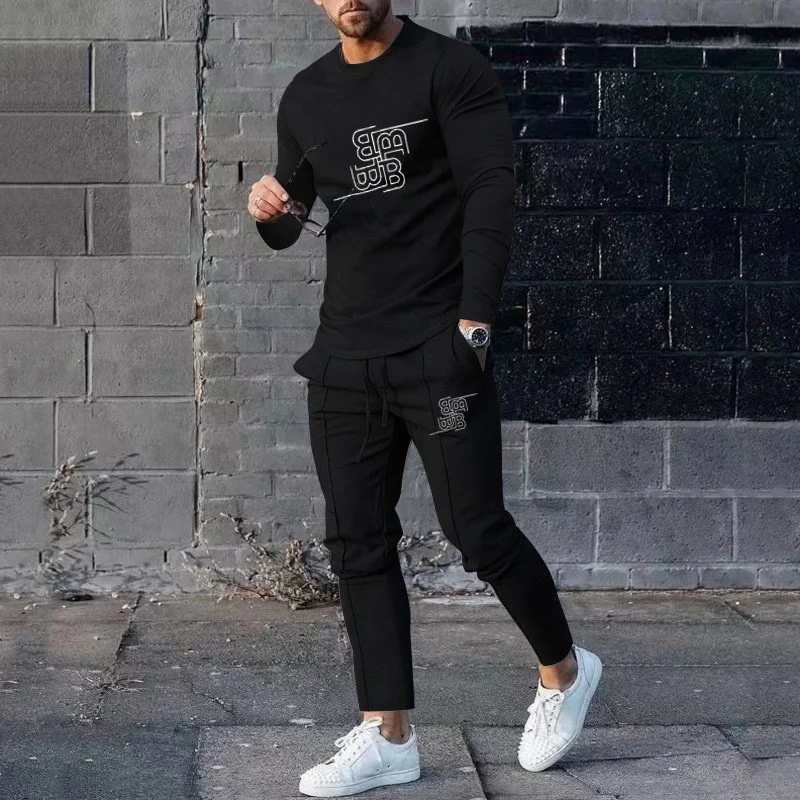 Fashion Luxury Tracksuit Men Casual Sportwear Long Sleeved Tshirt+Trousers 2 Piece Sets Jogger Sportswear Suit 3D Print Clothes