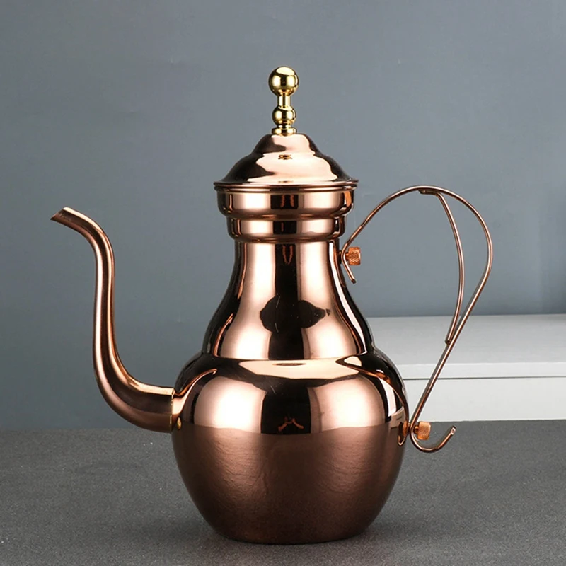 Stainless Steel Flower Teapot Kettle Fine Pot Hotel Long Mouth Pot Hotel Tea Pot Filter Restaurant Bubble Teapot Gold-AD23
