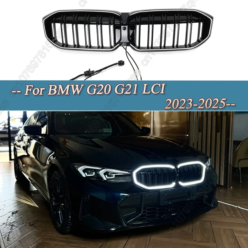 

Для BMW G20 G21 LCI 2023-2025 Передняя решетка почек Гоночная решетка Верхний бампер Капот радиатора Сетка со светодиодной подсветкой Аксессуары
