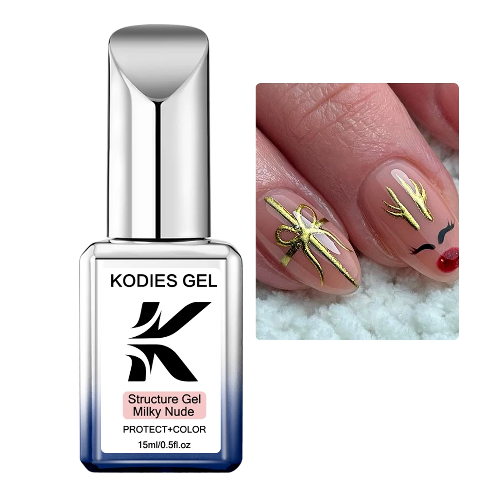 KODIES GEL Milky Nude Gel Nail Polish Color Rubber Base Coat 15ML Vernis Semi Permanent UV/LED  Natural Camouflage Structure Gel