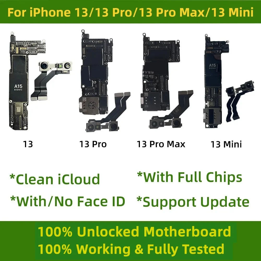 100% desbloqueado libre limpio iCloud para iPhone 13 Pro Max placa base con/sin identificación facial para iphone 13 mini placa base de placa lógica