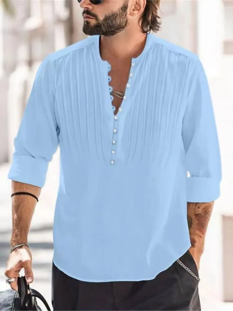 

New Men's Crease Linen Long Sleeve Breathable Shirt Solid Color Casual The High Street Cotton Linen Shirt Tops 2023