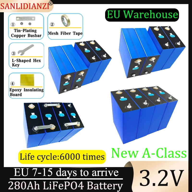 16PCS New 3.2V 280Ah LiFePO4 Battery 100% Original LF280K EVE Class A Battery DIY 12V 24V Solar Storage RV LiFePO4 Battery Pack