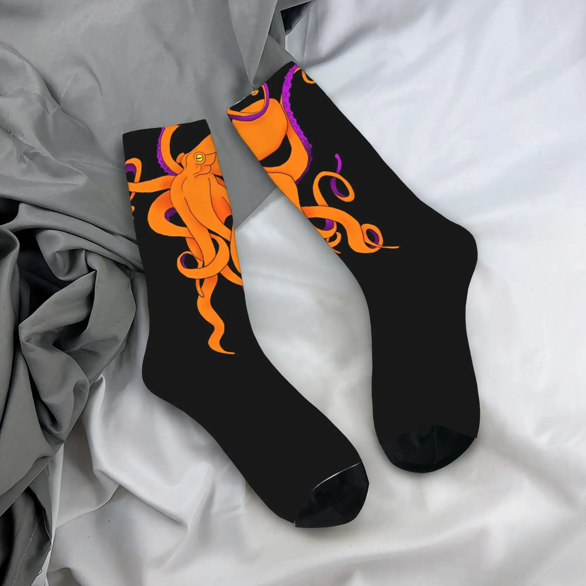 

Octopus Orange Socks Funny Stockings Autumn Anti Bacterial Men's Socks Soft Breathable Printed Running Socks