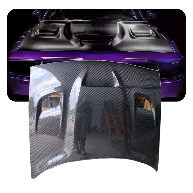 

High Quality Hellcat Style Carbon Fiber Engine Hood With Scoop Intake Vent 2008-2023 Challenger