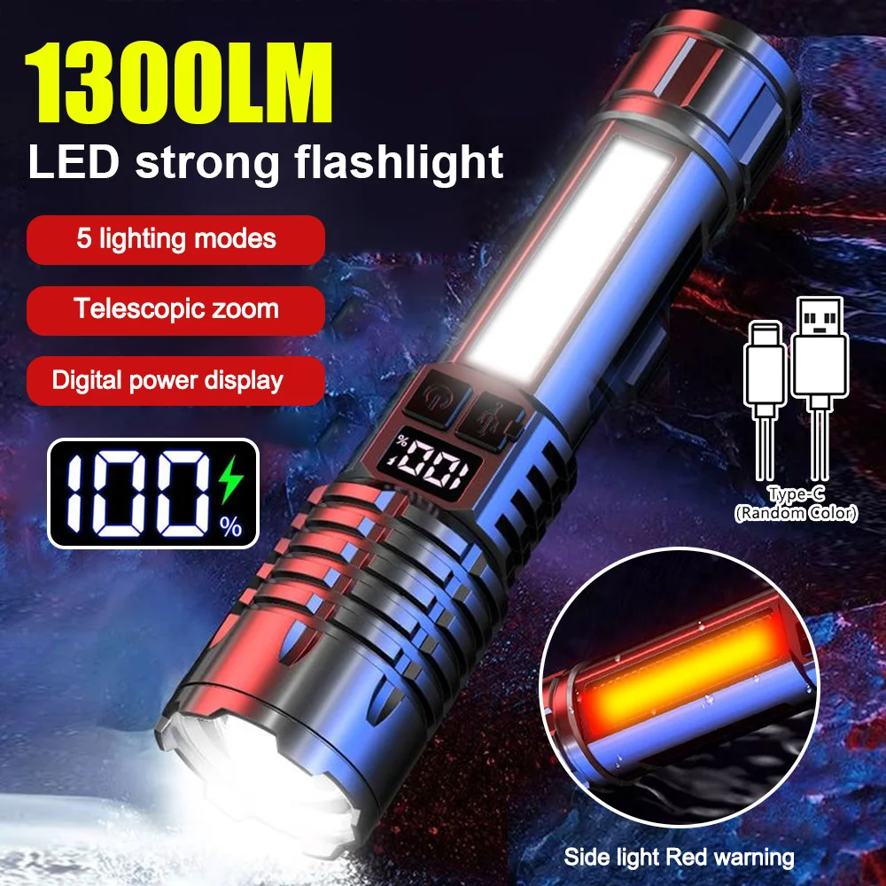 Imagem -02 - Usb Recarregável Lanterna Led Alta Potência Tocha Luz Lanterna Tática Long Shot Lâmpada de Mão para Acampar Mais Poderoso