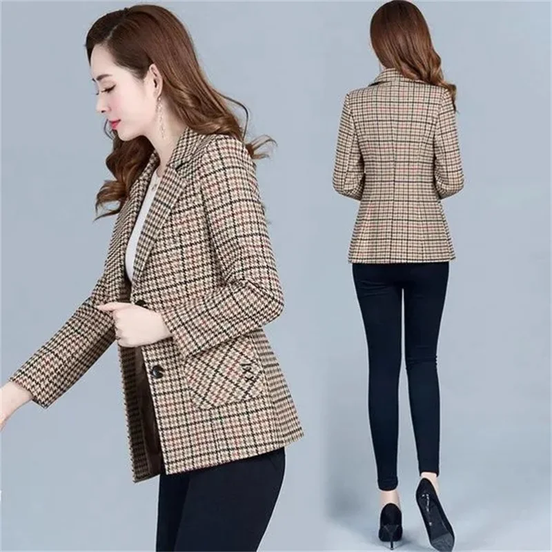 Casaco de terno pequeno xadrez feminino, blazer casual solto, blusa feminina, moda coreana, novo para primavera e verão, 2024