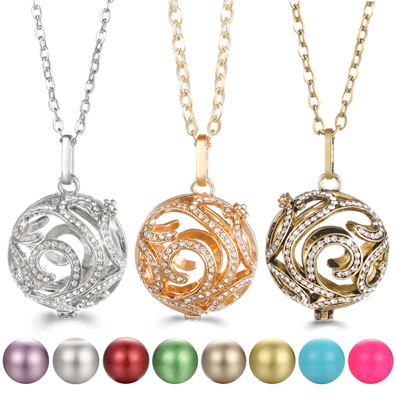 Mexico Chime Zircon Aromatherapy Cage Lockets Necklace Vintage Essential Oil Diffuser Woman Caller Music Ball Necklace Jewelry