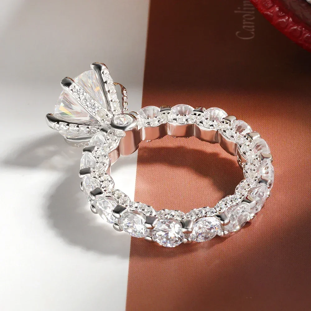 4Carat Moissanite Diamond Ring with Certificate 925 Silver Hidden Halo Engagement Wedding Ring for Women Eternity Band for Women