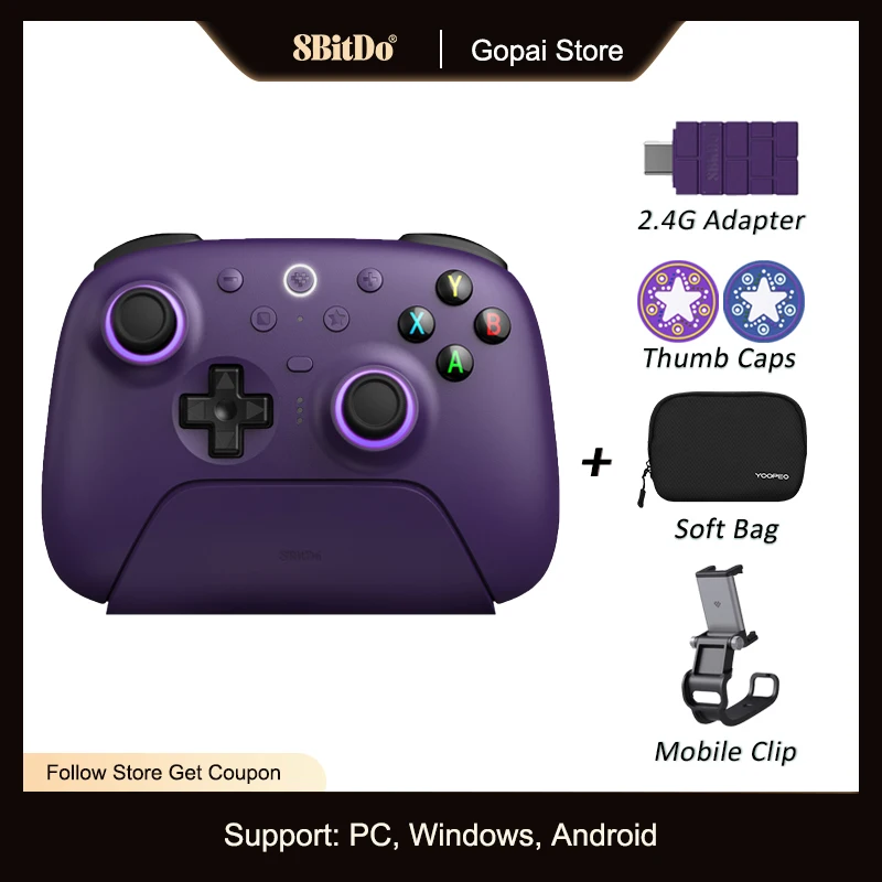 8BitDo Nieuwe Ultimate 2 Wireless, TMR-joysticks en Hall-effect-triggers-controller met oplaadstation voor pc, Windows 10,11, Android