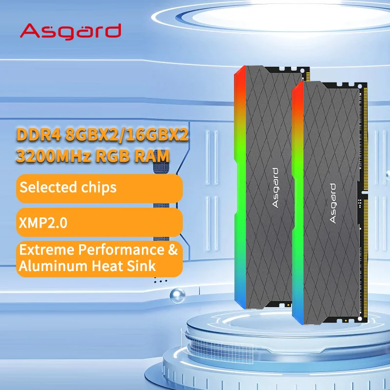 Asgard-Desktop RGB Memory RAM, 8GB x 2, 16GB x 2, 3200MHz, W2 Series, 1.35V, Dual-Channel DIMM