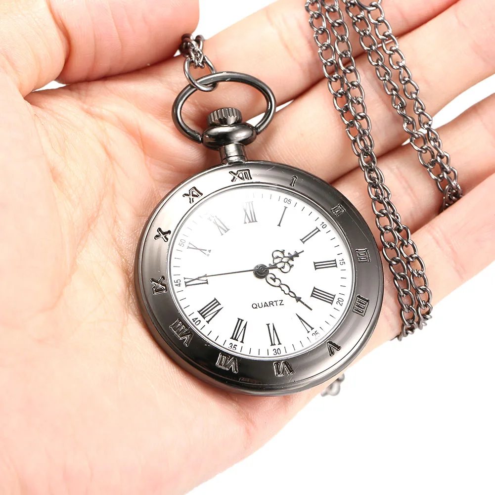 1 Pcs Men Women Quartz Pocket Watch Roman Numerals Dial Carved Case With Chain Women Men Pocket Watch Vintage Durable Exquisite