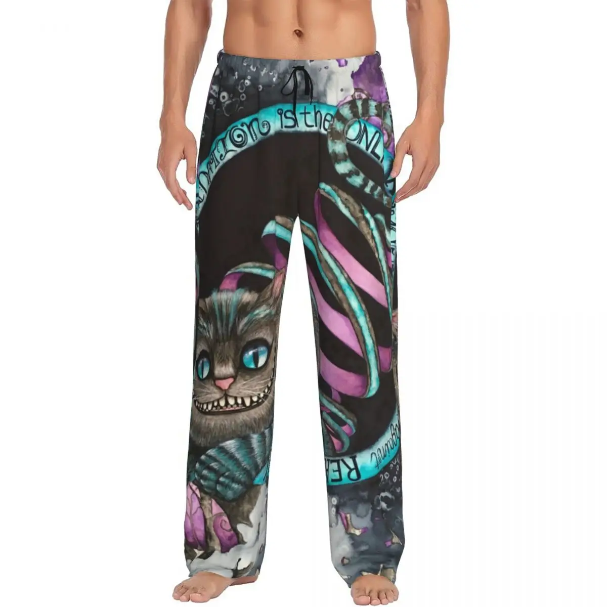 Custom Printed Men Cheshire Cat Pajama Pants Sleepwear Sleep Lounge Bottoms with Pockets