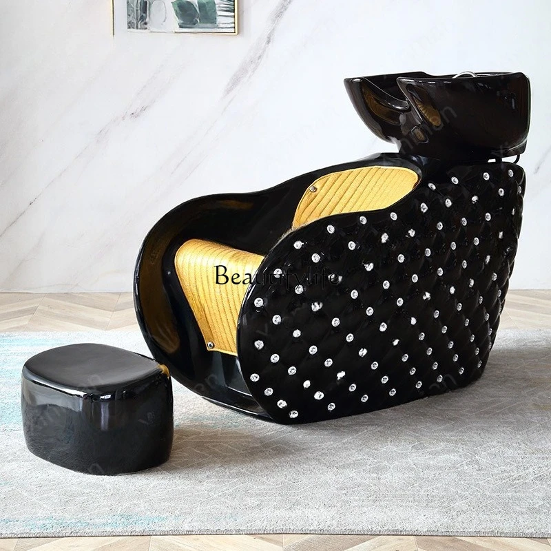 

04High-end beauty ceramic basin shampoo bed semi-reclining shampoo bed with pedal