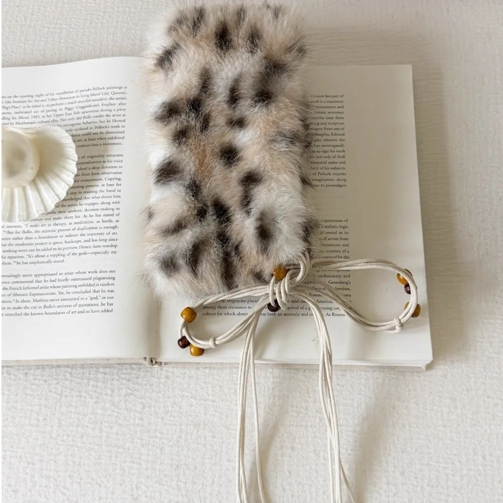 الرجعية Y2K الفراء طوق وشاح حبة خشبية الحلو نمط فروي حزام الخصر فتاة حار نظرة باردة الخصر حبل الجينز ديكور #2