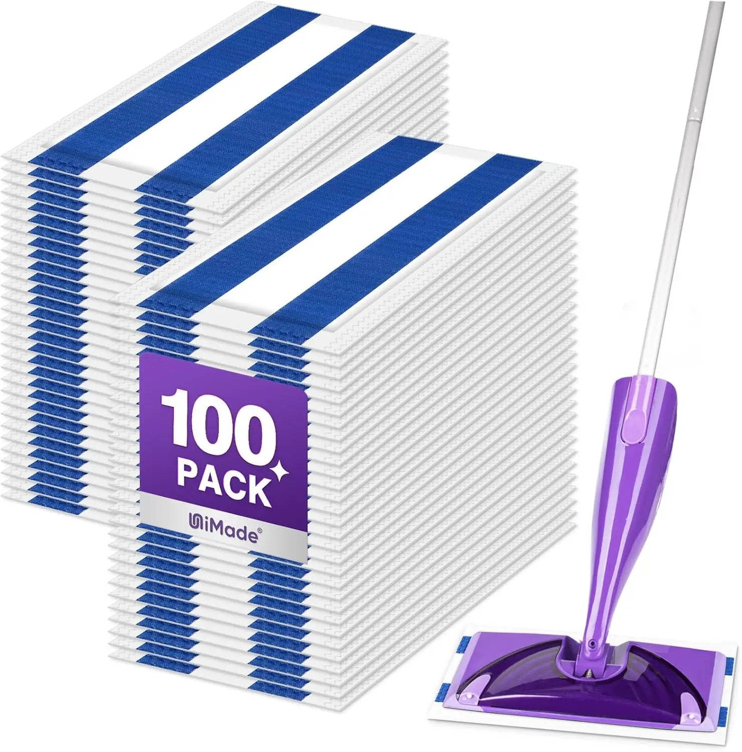 

100-Count Disposable Mop Pad Refills for Hardwood Floors, Super Absorbent Multi-Layer Pads Compatible with WetJet Spray Mops