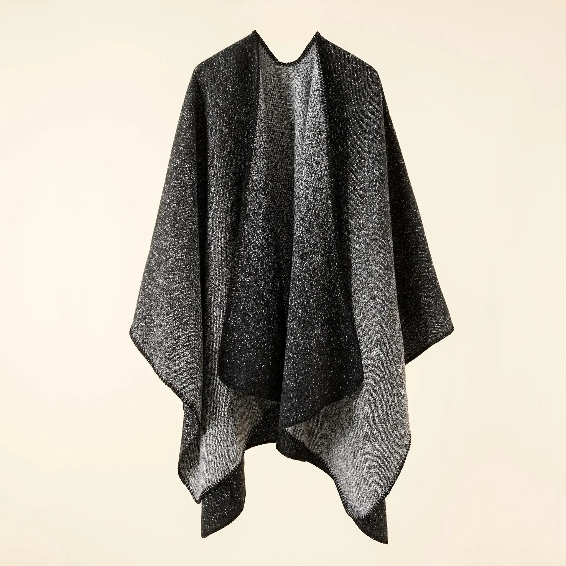 2024 Autumn Winter New Street Solid Color Gradient Herringbone Imitation Cashmere Warm Shawl Cloak Poncho Capes Brown