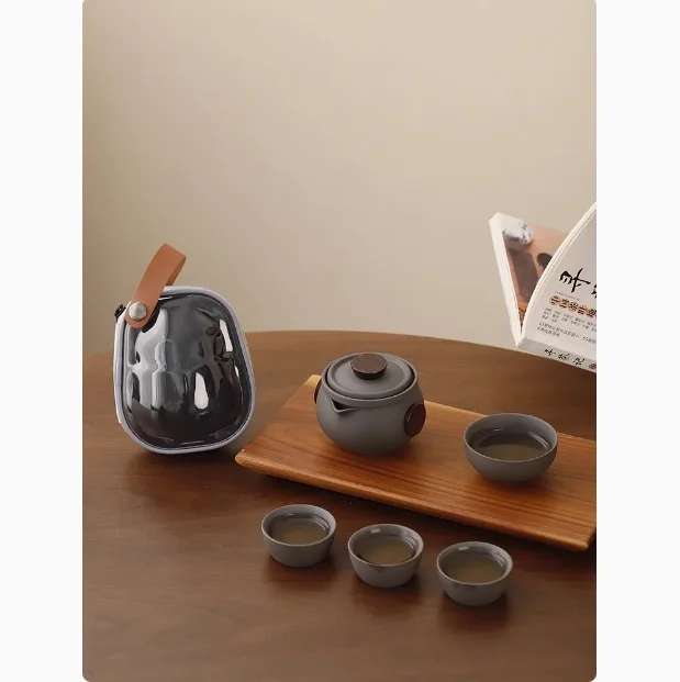 

Dehua purple clay Quick Guest Cup Outdoor travel tea set, Camping car teapot, Tea cup, portable bag