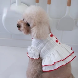 Spring Summer Cute Jacquard Bud Edge White Cotton Short Skirt Pet Clothes Cat and Dog Clothing Teddy Bear Cooling Summer Dog