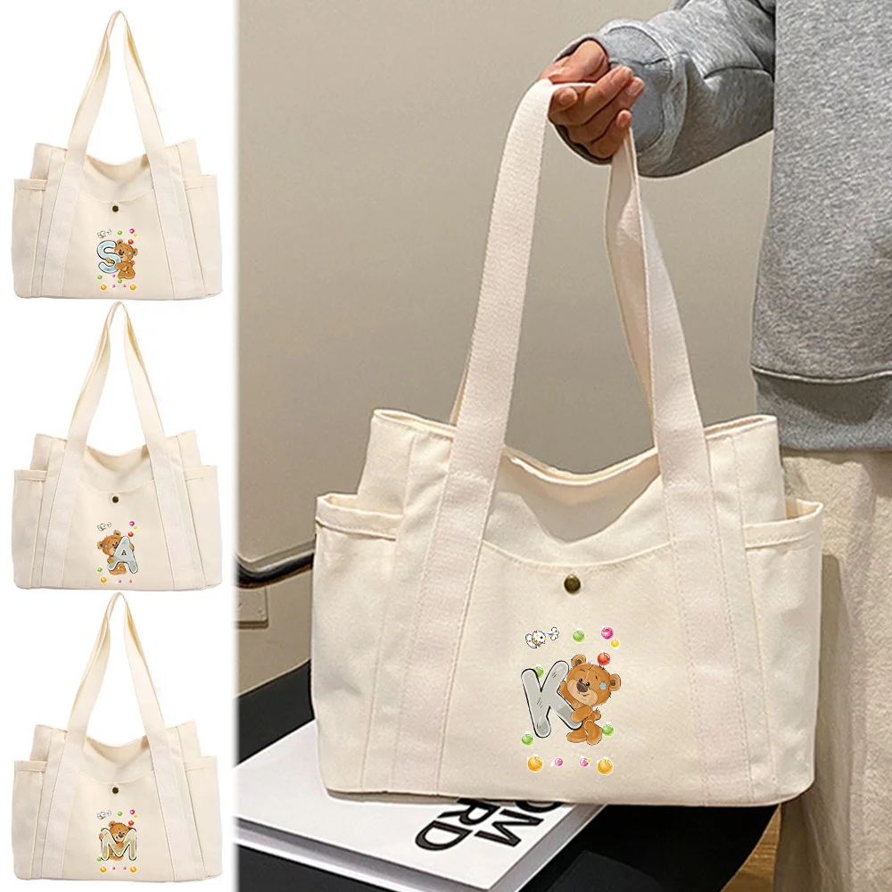 

Холщовая сумка Простые и прочные сумки на плечо для поездок на работу Моющаяся холщовая сумка Экологичная сумка для покупок Серия Bear